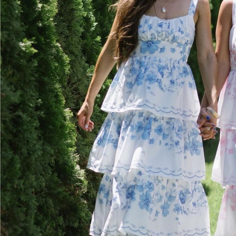 Floral Blue and White Kids Dress